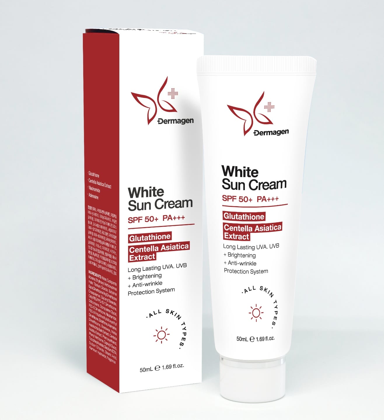 Dermagen Sunscreen Cream SPF50+ PA+++ Prof.Cosmeceutical Glutathione White Sun - 50g